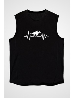 Darkhane At Yarışı - Horse Race Siyah Unisex Kolsuz Tişört Kesik Kol T-Shirt