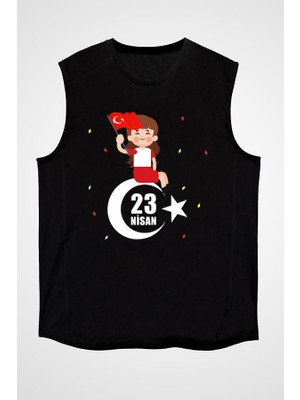 Darkhane 23 Nisan Ulusal Egemenlik ve Çocuk Bayramı
 Siyah Unisex Kolsuz Tişört Kesik Kol T-Shirt
