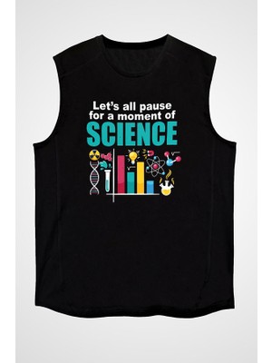 Darkhane Bilim Fizik Kimya Biyoloji Siyah Unisex Kolsuz Tişört Kesik Kol T-Shirt