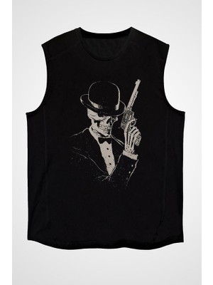 Darkhane Kurukafa Siyah Unisex Kolsuz Tişört Kesik Kol T-Shirt