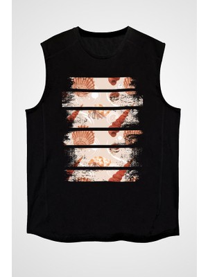 Darkhane Midye Siyah Unisex Kolsuz Tişört Kesik Kol T-Shirt