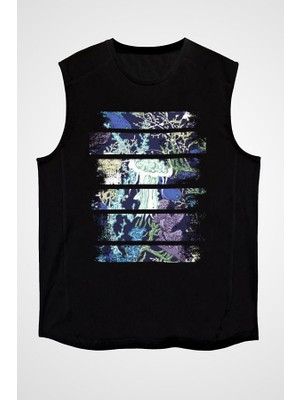 Darkhane Su Yosunları Deniz Yosunu Alg Yosun Siyah Unisex Kolsuz Tişört Kesik Kol T-Shirt
