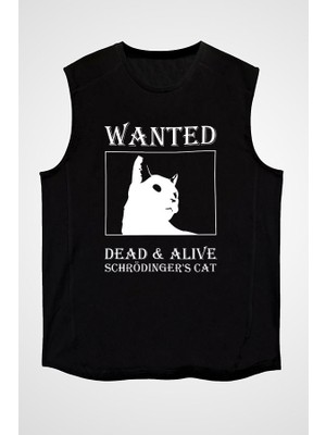 Darkhane Schrödinger'in Kedisi Aranıyor Siyah Unisex Kolsuz Tişört Kesik Kol T-Shirt
