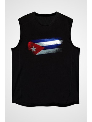 Darkhane Küba - Cuba Siyah Unisex Kolsuz Tişört Kesik Kol T-Shirt