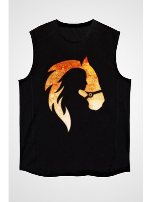 Darkhane At ve Kız Siyah Unisex Kolsuz Tişört Kesik Kol T-Shirt