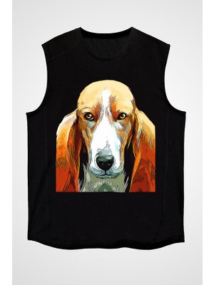 Darkhane Base Basset Hound  Siyah Unisex Kolsuz Tişört Kesik Kol T-Shirt