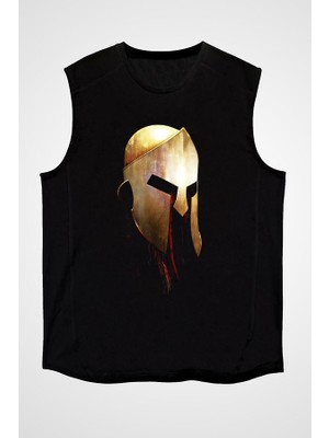 Darkhane Spartalı Kaskı Siyah Unisex Kolsuz Tişört Kesik Kol T-Shirt