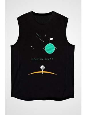 Darkhane Golf Siyah Unisex Kolsuz Tişört Kesik Kol T-Shirt