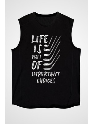 Darkhane Golf Siyah Unisex Kolsuz Tişört Kesik Kol T-Shirt