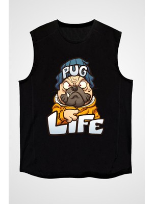 Darkhane Pug Life Siyah Unisex Kolsuz Tişört Kesik Kol T-Shirt
