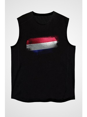 Darkhane Hollanda - Netherlands Siyah Unisex Kolsuz Tişört Kesik Kol T-Shirt