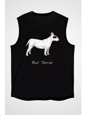 Darkhane Beyaz Bull Teriyer Siyah Unisex Kolsuz Tişört Kesik Kol T-Shirt