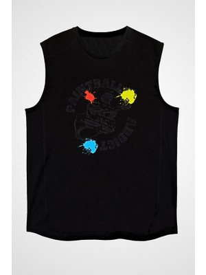 Darkhane Paintball Siyah Unisex Kolsuz Tişört Kesik Kol T-Shirt