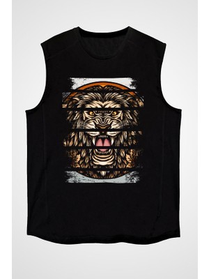 Darkhane Grrr Aslan Siyah Unisex Kolsuz Tişört Kesik Kol T-Shirt