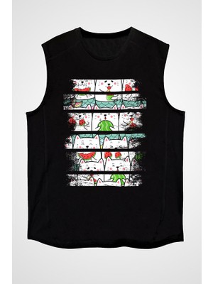 Darkhane Karpuz Yiyen Kedicikler Siyah Unisex Kolsuz Tişört Kesik Kol T-Shirt