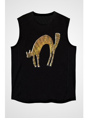 Darkhane Kedi Siyah Unisex Kolsuz Tişört Kesik Kol T-Shirt