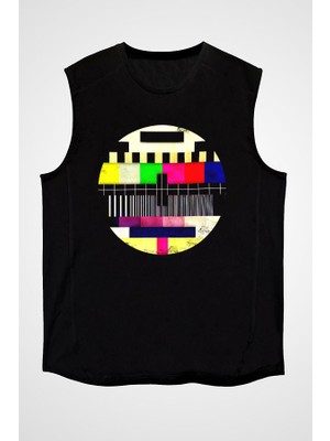 Darkhane Tv Kanalı Siyah Unisex Kolsuz Tişört Kesik Kol T-Shirt