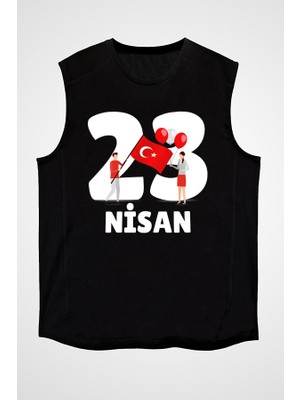 Darkhane 23 Nisan Ulusal Egemenlik ve Çocuk Bayramı
 Siyah Unisex Kolsuz Tişört Kesik Kol T-Shirt