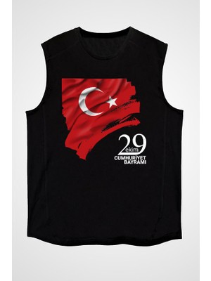 Darkhane 29 Ekim Cumhuriyet Bayramı Siyah Unisex Kolsuz Tişört Kesik Kol T-Shirt