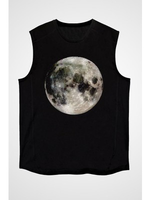 Darkhane Ay Siyah Unisex Kolsuz Tişört Kesik Kol T-Shirt