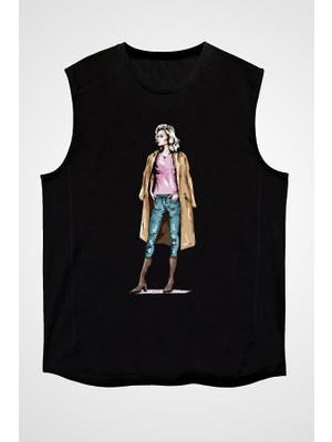 Darkhane Kış Mevsimi Paltolu Kız Siyah Unisex Kolsuz Tişört Kesik Kol T-Shirt