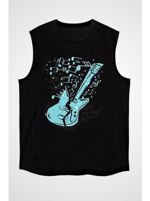 Darkhane Elektro Gitar Siyah Unisex Kolsuz Tişört Kesik Kol T-Shirt