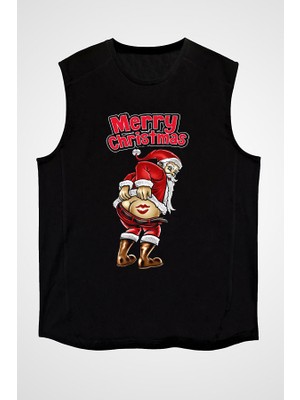 Darkhane Yılbaşı Yeni Yıl Christmas Siyah Unisex Kolsuz Tişört Kesik Kol T-Shirt