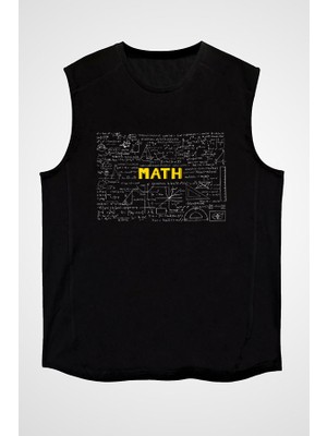 Darkhane Matematik Kara Tahta Formüller Siyah Unisex Kolsuz Tişört Kesik Kol T-Shirt