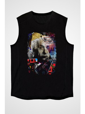 Darkhane Einstein Pop Art Siyah Unisex Kolsuz Tişört Kesik Kol T-Shirt