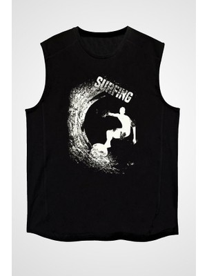 Darkhane Sörf - Surfing Siyah Unisex Kolsuz Tişört Kesik Kol T-Shirt