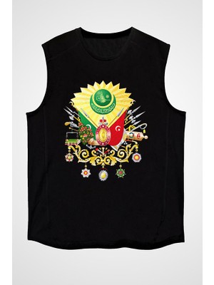 Darkhane Osmanlı Tuğrası Arması Siyah Unisex Kolsuz Tişört Kesik Kol T-Shirt