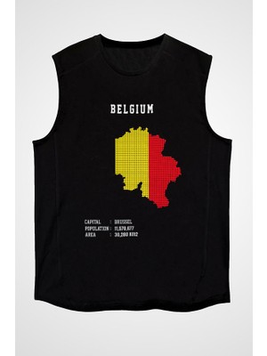 Darkhane Belçika Siyah Unisex Kolsuz Tişört Kesik Kol T-Shirt