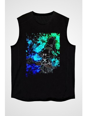 Darkhane Süpürgeli Cadı Siyah Unisex Kolsuz Tişört Kesik Kol T-Shirt