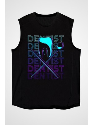 Darkhane Diş Hekimi Siyah Unisex Kolsuz Tişört Kesik Kol T-Shirt