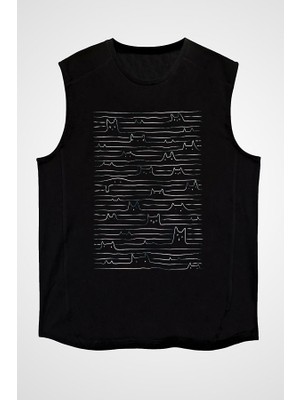 Darkhane Miyav Division Siyah Unisex Kolsuz Tişört Kesik Kol T-Shirt