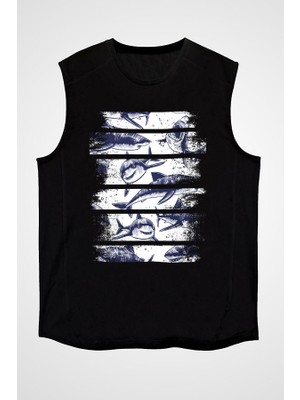 Darkhane Köpek Balığı Siyah Unisex Kolsuz Tişört Kesik Kol T-Shirt