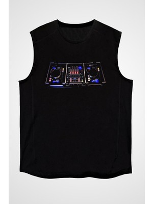 Darkhane Dj Keyboard Siyah Unisex Kolsuz Tişört Kesik Kol T-Shirt