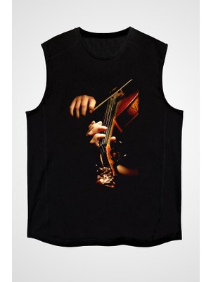 Darkhane Kemancı Siyah Unisex Kolsuz Tişört Kesik Kol T-Shirt