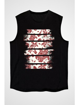 Darkhane Deniz Kaplumbağası Karetta ve Palmiye Siyah Unisex Kolsuz Tişört Kesik Kol T-Shirt