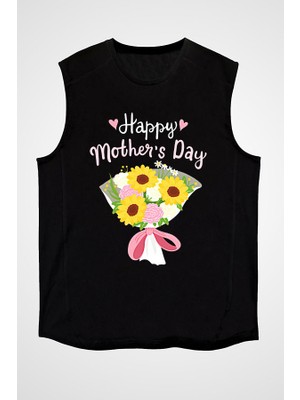 Darkhane Anneler Günü Siyah Unisex Kolsuz Tişört Kesik Kol T-Shirt