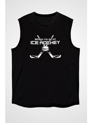 Darkhane Buz Hokeyi Siyah Unisex Kolsuz Tişört Kesik Kol T-Shirt