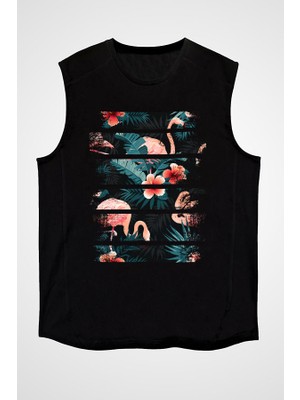 Darkhane Dansçı  Flamingo Siyah Unisex Kolsuz Tişört Kesik Kol T-Shirt