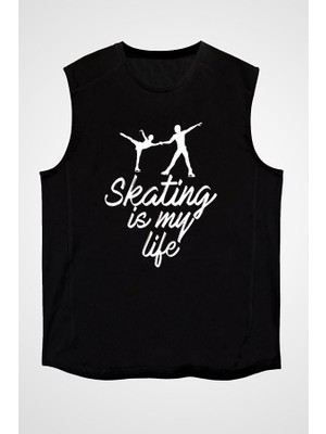 Darkhane Buz Pateni Benim Yaşantım Siyah Unisex Kolsuz Tişört Kesik Kol T-Shirt