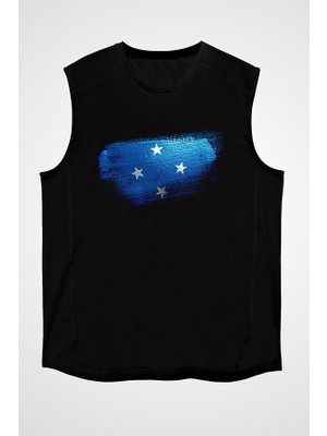 Darkhane Mikronezya - Micronesia Siyah Unisex Kolsuz Tişört Kesik Kol T-Shirt