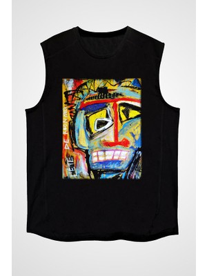 Darkhane Ekspresyonizm Siyah Unisex Kolsuz Tişört Kesik Kol T-Shirt