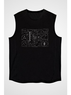 Darkhane Kimya Fizik Matematik Denklemleri Siyah Unisex Kolsuz Tişört Kesik Kol T-Shirt