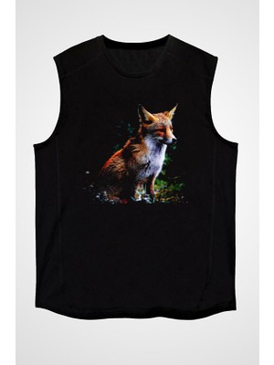 Darkhane Tilki Siyah Unisex Kolsuz Tişört Kesik Kol T-Shirt