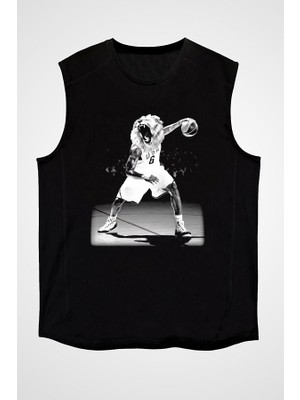 Darkhane Basketbolcu Aslan Kral Siyah Unisex Kolsuz Tişört Kesik Kol T-Shirt