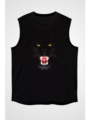 Darkhane Siyah Panter Siyah Unisex Kolsuz Tişört Kesik Kol T-Shirt