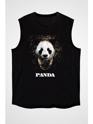 Darkhane Gangsta Panda Siyah Unisex Kolsuz Tişört Kesik Kol T-Shirt